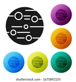 Black Planet Mars icon isolated on white background. Set icons in color circle buttons. Vector Illustration