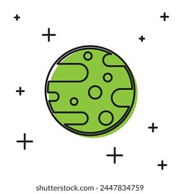 Black Planet Mars icon isolated on white background.  Vector Illustration