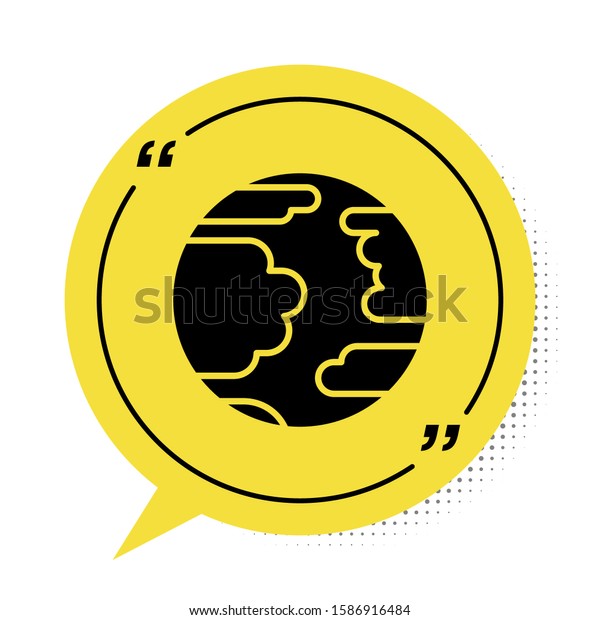 Black Planet Mercury\
icon isolated on white background. Yellow speech bubble symbol.\
Vector Illustration