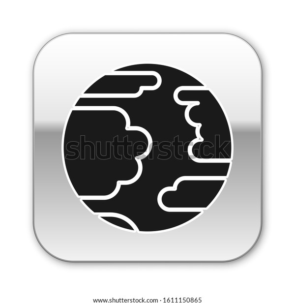 Black Planet Mercury icon\
isolated on white background. Silver square button. Vector\
Illustration