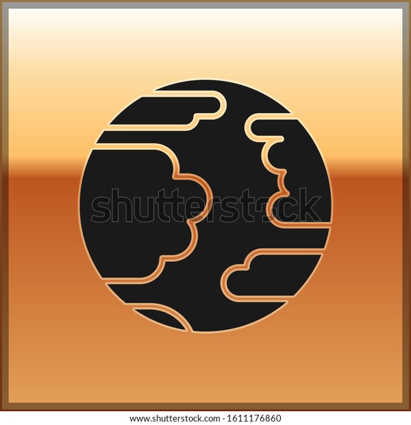 Black Planet Mercury icon isolated on gold\
background.  Vector\
Illustration