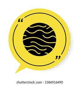 Black Planet Venus icon isolated on white background. Yellow speech bubble symbol. Vector Illustration