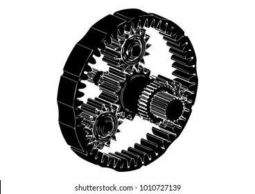 black planetary gear on a white background