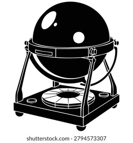 Black planetary model illustration showing celestial system mechanics.