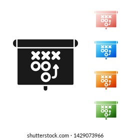 Black Planning strategy concept icon isolated on white background. Soccer or american football cup formation and tactic. Set icons colorful. Vector Illustration