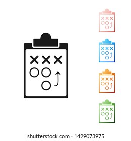 Black Planning strategy concept icon isolated on white background. Soccer or american football cup formation and tactic. Set icons colorful. Vector Illustration