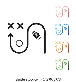 Black Planning strategy concept icon isolated on white background. Soccer or american football cup formation and tactic. Set icons colorful. Vector Illustration