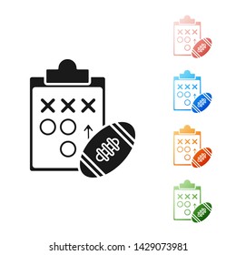 Black Planning strategy concept icon isolated on white background. Soccer or american football cup formation and tactic. Set icons colorful. Vector Illustration