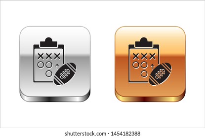 Black Planning strategy concept icon isolated on white background. Soccer or american football cup formation and tactic. Silver-gold square button. Vector Illustration
