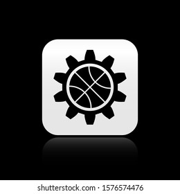 Black Planning strategy concept icon isolated on black background. Basketball cup formation and tactic. Silver square button. Vector Illustration