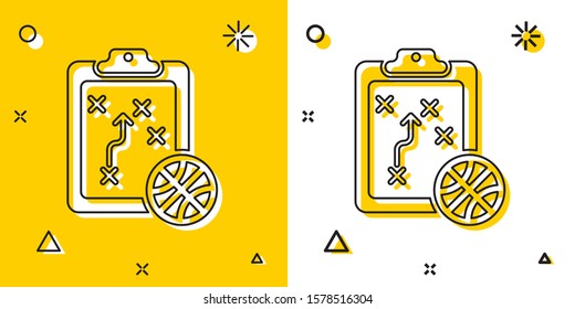 Black Planning strategy concept icon isolated on yellow and white background. Basketball cup formation and tactic. Random dynamic shapes. Vector Illustration