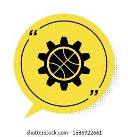 Black Planning strategy concept icon isolated on white background. Basketball cup formation and tactic. Yellow speech bubble symbol. Vector Illustration