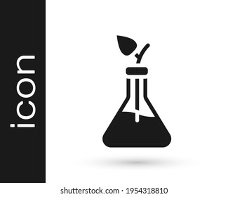 Black Plant breeding icon isolated on white background. Plants growing in the test tubes. Organic food ,agriculture and hydroponic.  Vector