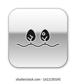 Black Plant icon isolated on white background. Silver square button. Vector Illustration