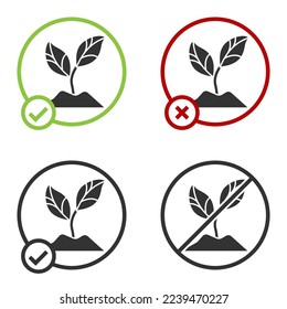 Black Plant icon isolated on white background. Seed and seedling. Leaves sign. Leaf nature. Circle button. Vector Illustration