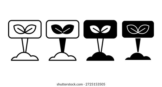 Black plant label icon bundle representing garden markers for plant identification. Ideal for gardening organization visuals and planting systems.