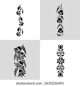 Black Plant and Leaf Icon Vector Set – Silhouette Botanical Elements with Floral, Leaves, and Nature Shapes – Simple Natural Clip Art for Decoration, Graphic Design, and Illustrations