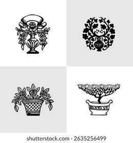 Black Plant and Leaf Icon Vector Set – Silhouette Botanical Elements with Floral, Leaves, and Nature Shapes – Simple Natural Clip Art for Decoration, Graphic Design, and Illustrations