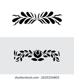 Black Plant and Leaf Icon Vector Set – Silhouette Botanical Elements with Floral, Leaves, and Nature Shapes – Simple Natural Clip Art for Decoration, Graphic Design, and Illustrations