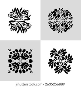 Black Plant and Leaf Icon Vector Set – Silhouette Botanical Elements with Floral, Leaves, and Nature Shapes – Simple Natural Clip Art for Decoration, Graphic Design, and Illustrations