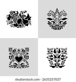 Black Plant and Leaf Icon Vector Set – Silhouette Botanical Elements with Floral, Leaves, and Nature Shapes – Simple Natural Clip Art for Decoration, Graphic Design, and Illustrations