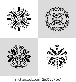 Black Plant and Leaf Icon Vector Set – Silhouette Botanical Elements with Floral, Leaves, and Nature Shapes – Simple Natural Clip Art for Decoration, Graphic Design, and Illustrations