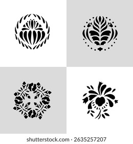 Black Plant and Leaf Icon Vector Set – Silhouette Botanical Elements with Floral, Leaves, and Nature Shapes – Simple Natural Clip Art for Decoration, Graphic Design, and Illustrations