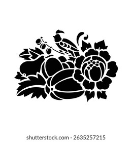 Black Plant and Leaf Icon Vector Set – Silhouette Botanical Elements with Floral, Leaves, and Nature Shapes – Simple Natural Clip Art for Decoration, Graphic Design, and Illustrations