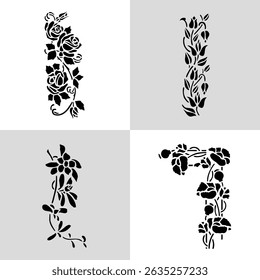 Black Plant and Leaf Icon Vector Set – Silhouette Botanical Elements with Floral, Leaves, and Nature Shapes – Simple Natural Clip Art for Decoration, Graphic Design, and Illustrations