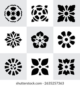 Black Plant and Leaf Icon Vector Set – Silhouette Botanical Elements with Floral, Leaves, and Nature Shapes – Simple Natural Clip Art for Decoration, Graphic Design, and Illustrations