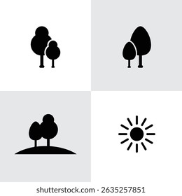 Black Plant and Leaf Icon Vector Set – Silhouette Botanical Elements with Floral, Leaves, and Nature Shapes – Simple Natural Clip Art for Decoration, Graphic Design, and Illustrations