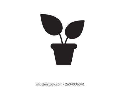 Black plant pot vector icon featuring a clean and simple silhouette of a potted plant. Ideal for gardening, home decor, nature, eco-friendly, and botanical-themed designs.