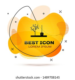 Black Planting a tree in the ground icon isolated on white background. Gardening, agriculture, caring for environment. Fluid color banner. Vector Illustration