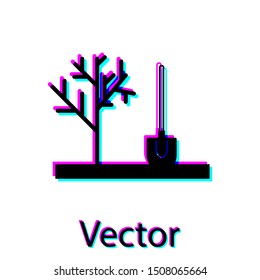Black Planting a tree in the ground icon isolated on white background. Gardening, agriculture, caring for environment.  Vector Illustration