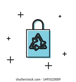 Black Plastic bag with recycle icon isolated on white background. Bag with recycling symbol.  Vector Illustration