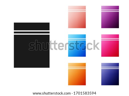 Black Plastic bag with ziplock icon isolated on white background. Set icons colorful. Vector Illustration