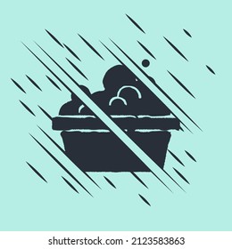 Black Plastic basin with soap suds icon isolated on green background. Bowl with water. Washing clothes, cleaning equipment. Glitch style. Vector