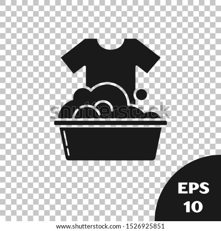 Black Plastic basin with soap suds icon isolated on transparent background. Bowl with water. Washing clothes, cleaning equipment.  Vector Illustration
