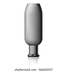 Black Plastic bottle for cosmetics. Packing for shampoo, conditioner, bath foam. vector illustration.