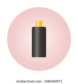 Black plastic bottle cosmo round style with fine mist ribbed sprayer for cosmetic, perfume, deodorant, freshener. Ready for your design. Product packaging collection. Vector illustration. EPS10.