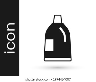 Black Plastic bottle for laundry detergent, bleach, dishwashing liquid or another cleaning agent icon isolated on white background.  Vector