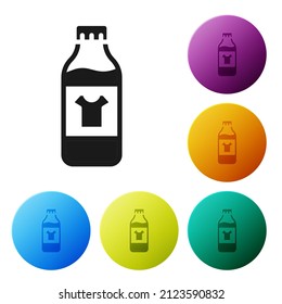 Black Plastic bottle for laundry detergent, bleach, dishwashing liquid or another cleaning agent icon isolated on white background. Set icons in color circle buttons. Vector