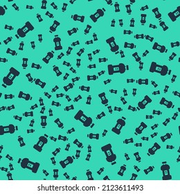 Black Plastic bottle for laundry detergent, bleach, dishwashing liquid or another cleaning agent icon isolated seamless pattern on green background.  Vector