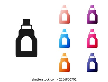 Black Plastic bottle for laundry detergent, bleach, dishwashing liquid or another cleaning agent icon isolated on white background. Set icons colorful. Vector