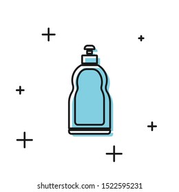 Black Plastic bottle for liquid laundry detergent, bleach, dishwashing liquid or another cleaning agent icon isolated on white background.  Vector Illustration