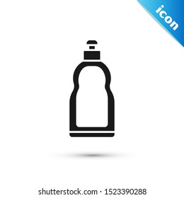 Black Plastic bottle for liquid laundry detergent, bleach, dishwashing liquid or another cleaning agent icon isolated on white background.  Vector Illustration