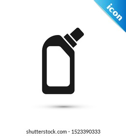 Black Plastic bottle for liquid laundry detergent, bleach, dishwashing liquid or another cleaning agent icon isolated on white background.  Vector Illustration
