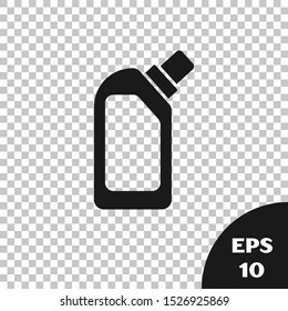 Black Plastic bottle for liquid laundry detergent, bleach, dishwashing liquid or another cleaning agent icon isolated on transparent background.  Vector Illustration