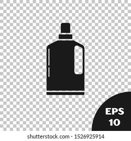 Black Plastic bottle for liquid laundry detergent, bleach, dishwashing liquid or another cleaning agent icon isolated on transparent background.  Vector Illustration