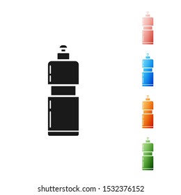 Black Plastic bottle for liquid laundry detergent, bleach, dishwashing liquid or another cleaning agent icon isolated on white background. Set icons colorful. Vector Illustration